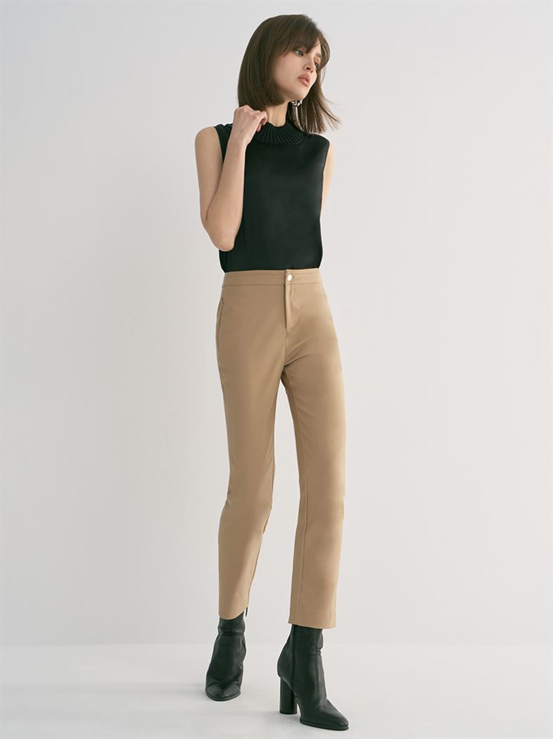 口袋拉練錦棉長褲卡其│MOMA台灣最大時尚女裝品牌